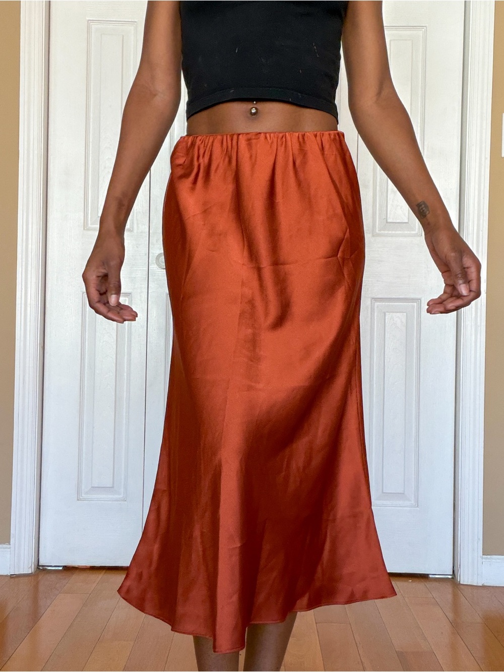 Halogen Satin Midi Skirt - Burnt Orange